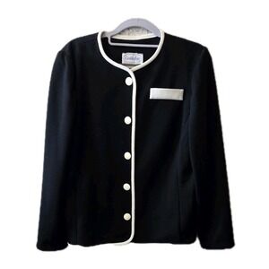 Leslie Fay Vintage Black White Trim Jacket Blazer Women's 12 Made USA